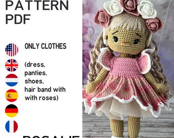 Modello all'uncinetto per vestitini "Rosalie" per bambole da 29 cm. SOLO VESTITI, bambola non inclusa.