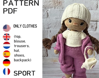 Crochet and knitting pattern toy clothes outfit "Sport chic" for 29 cm dolls. CLOTHES ONLY, doll not included. 