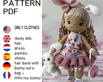 Crochet pattern toy clothes outfit "Adaline" for 29 cm dolls. CLOTHES ONLY, doll not included. 