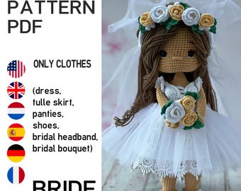 amigurumi doll patter bride clothes outfit set pattern. CLOTHES ONLY, doll not included. 