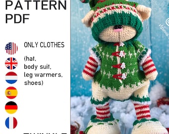 Glitzerndes Weihnachtsoutfit-Muster gehäkelt. Einfacher und schöner Stil für Spielzeug