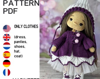 amigurumi doll pattern Marinette clothes outfit set pattern. CLOTHES ONLY, doll not included. pdf