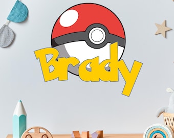 Adhesivo de pared Pokeball personalizado para gamers con nombre personalizado. Decoración para sala de juegos. Regalo z3306