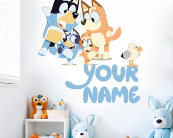 Calcomanías de pared con nombre personalizado en azul para niños 193