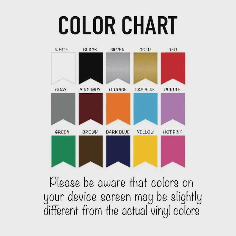 K&ouml;nnte beinhalten: Eine Farbkarte mit einer Vielzahl von Farben, darunter Wei&szlig;, Schwarz, Silber, Gold und Rot. Die Karte zeigt auch Grau, Burgunderrot, Orange, Himmelblau, Lila, Gr&uuml;n, Braun, Dunkelblau, Gelb und Pink. Der Text oben lautet "COLOR CHART".