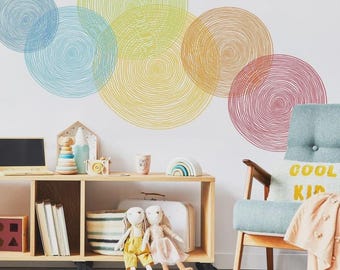 Abstract Hand Drawn Circle Decal - Colorful Circle Sticker, Kids Room, Nursery Decor h204