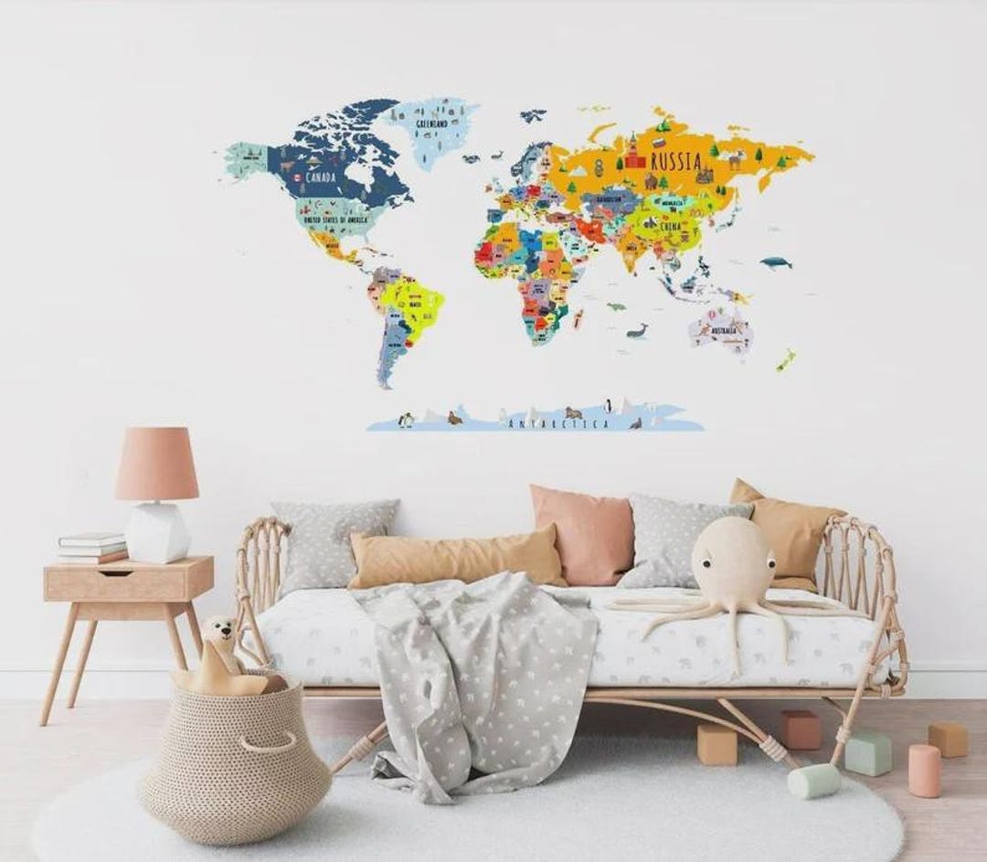 World Map Wall Decal - Kids Nursery Sticker Room Decoration H80 - Etsy