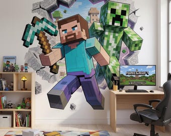 Gamer Wandtattoo Mine Name Aufkleber Spielzimmer Pixel Dekor Geschenk z3339