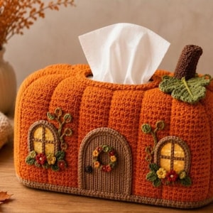 Crochet Pumpkin Fairy House Tissue Box Cover Pattern (PDF)