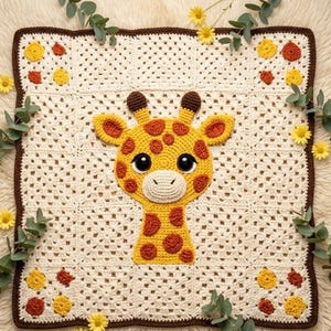 Modèle de couverture carrée au crochet pour grand-mère girafe (téléchargement PDF)