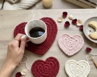 Heart Coaster Crochet Pattern – Easy Beginner PDF, 3 Sizes (Digital Download)