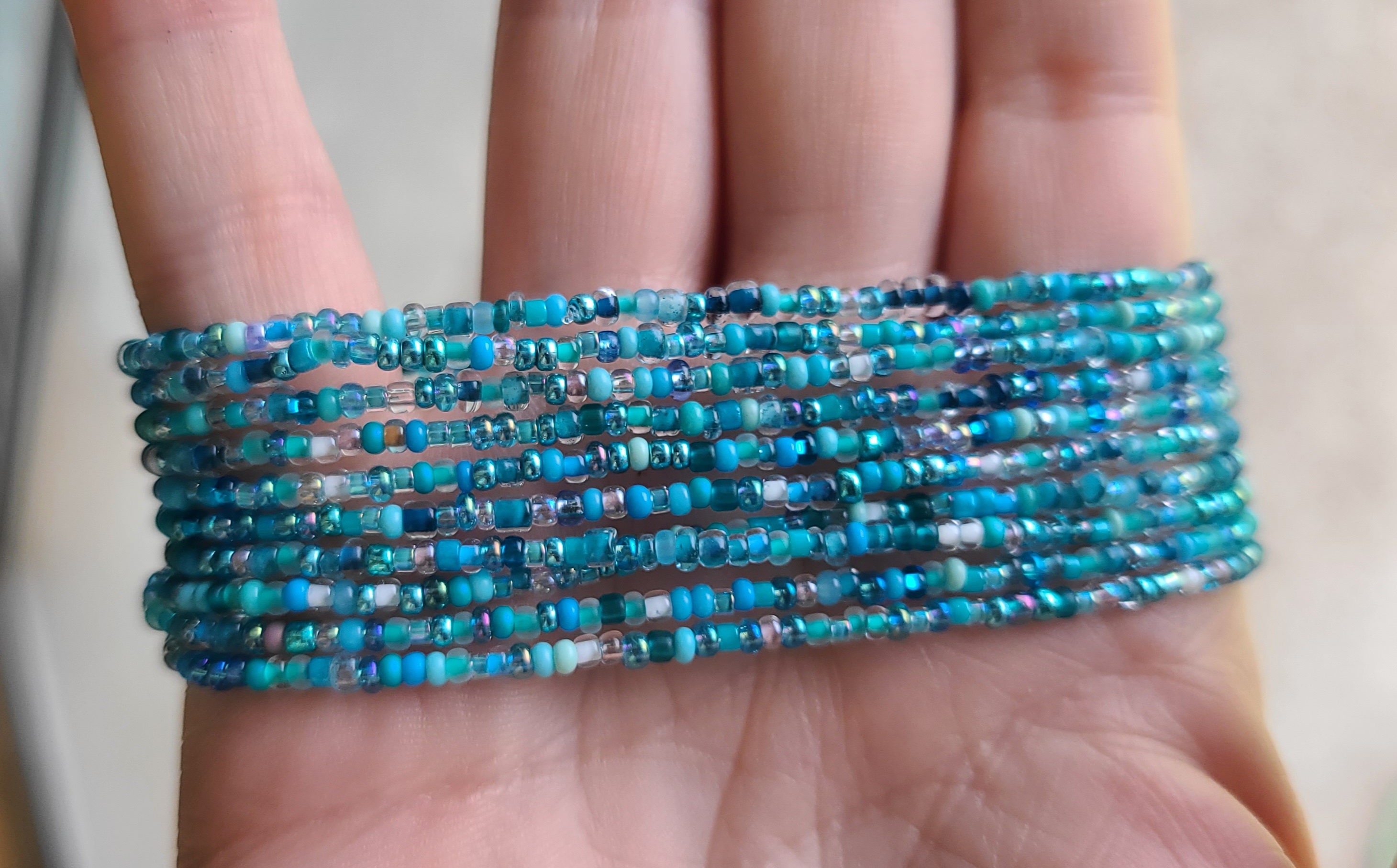 SET OF TEN Blue Confetti Seed Bead Bracelets, Stackable, Small Beaded  Bracelet, Dainty Bracelet, Beach Bracelet, Elastic Bracelet 