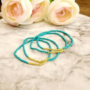 Turquoise Seed Bead Bracelet Set: Boho Stretch Bracelets