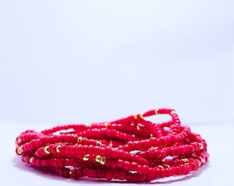 SET OF TEN red gold seed bead bracelets, handmade beaded bracelet, boho hippie jewelry, stackable, gift for her, dainty beaded bracelet