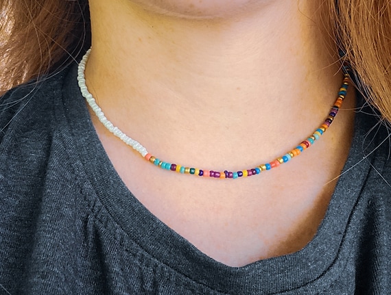 Multicolor Seed Bead Choker: Boho Beach Necklace Sweden