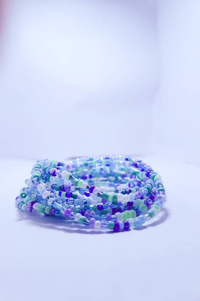 Boho Chic 4-Strand Melon & Seed Bead Bracelet Kit (Blue/Purple/Silver) –