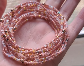 Gold and Beige Seed Bead Bracelet Set: Stackable Boho Jewelry, set of ten, friendship bracelets,  gift for her, stretchy, dainty
