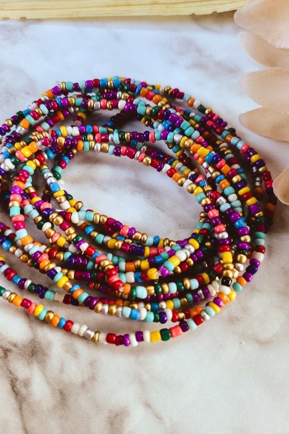 Confetti Seed Bead Bracelet Sets, Set of Ten, Multi Color, Stackable, Tiny Bead Bracelet, Beaded Bracelet, Handmade Jewelry