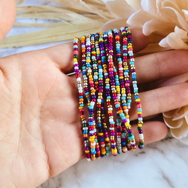 confetti seed bead bracelet sets, set of ten, multi color, stackable, tiny bead bracelet, beaded bracelet, handmade jewelry