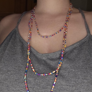 long beaded necklace 36&quot; to 90&quot; confetti, multicolor, minimalist jewelry, handmade jewelry, wrap bracelet, boho jewelry, tiny dainty beaded