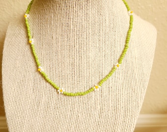 Handmade Daisy Chain Seed Bead Choker: Boho Summer Necklace