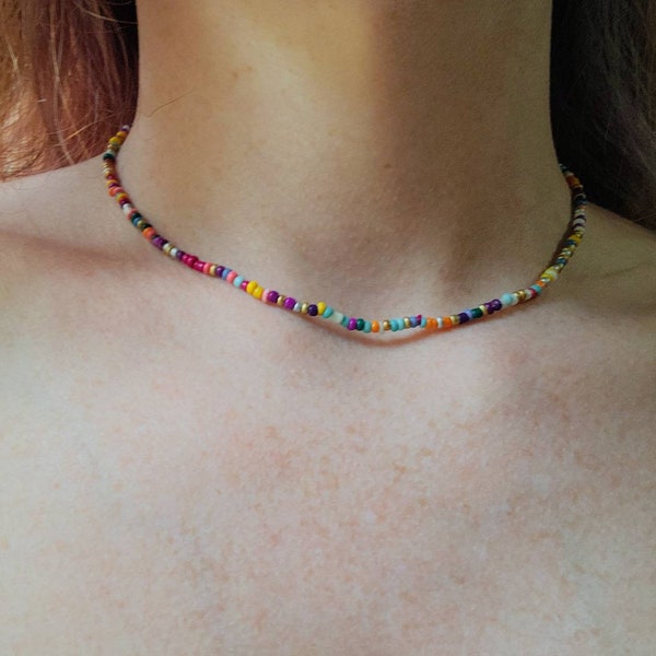 Multi color, confetti seed bead choker, beaded necklace, beaded choker, dainty, tiny beaded necklace, handmade jewelry