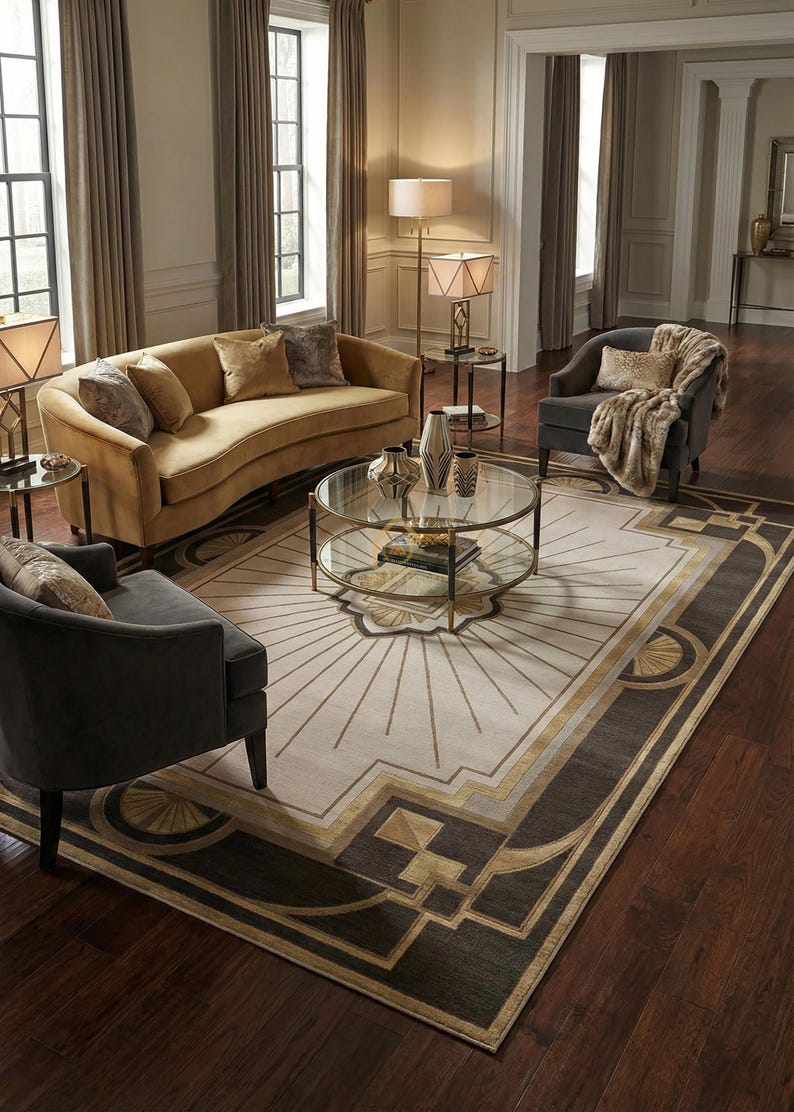 Hand-tufted Wool Area Rug, Art Deco Sunburst Design - Etsy