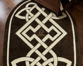 Hand Tufted Wool Oval Rug, Black Ivory Celtic Knot Design, Traditional Irish Carpet