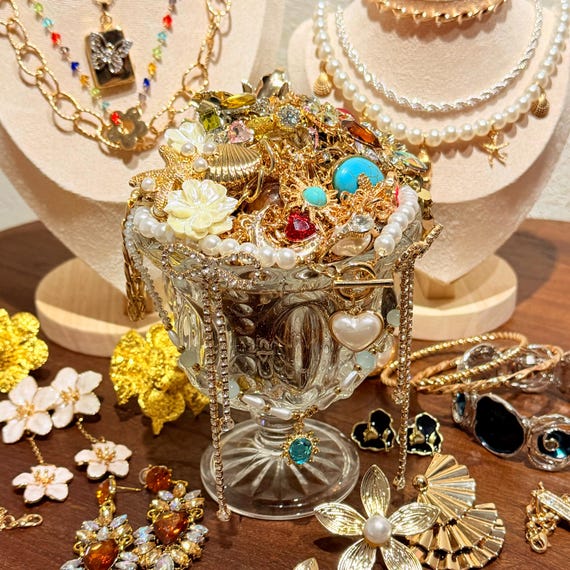 Mystery Jewelry Jar | Elegant Vintage Jewelry Mix | Blind Box Accessories | Rings, Necklaces & Bracelets