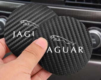 Jaguar Cup Holder Pads – Leather Car Coaster Anti Slip Set