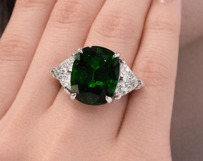 Featured listing image: Platinum 15.59 Ct AGTA And GIA Certified Natural Tsavorite & Diamond Ring | Luxury High Jewelry Statement Ring Handmade Jewelry Gift For Her