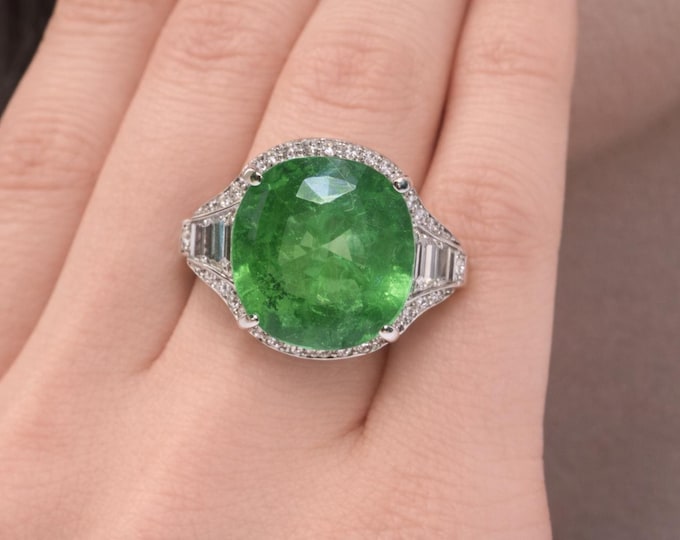 Featured listing image: 9.80 Ct Natural Large Rare Tsavorite & Diamond Cocktail Ring in Platinum | Luxury High Jewelry Statement Ring Handmade Jewelry Gift Jewelry