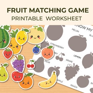 Juego imprimible de emparejar frutas / Actividad de sombras para preescolares (descarga digital)