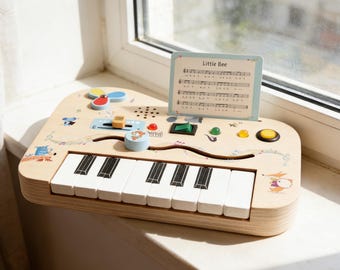 Drewniana tablica Montessori z pianinem | Zabawka sensoryczna do nauki