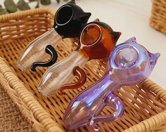 Pipa de vidrio con orejas de gato hecha a mano / Pipa para fumar con un diseño bonito / Pipa de vidrio para uso diario