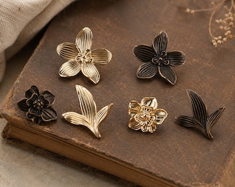Vintage Blumenschrankknöpfe, antike Bronzebronze Blatt-Schubladenbeschläge mit 25 mm Schrauben