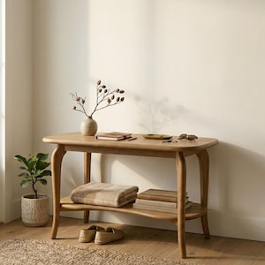 Solid Oak Console Table with Shelf, Narrow Entryway Table, Modern Organic Sofa Table, Japandi Hallway Table, Scandinavian Wood Furniture