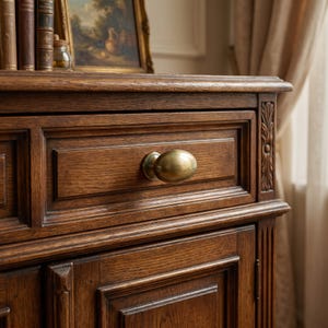 Klassisk rund mässingsknopp, vintage skåphandtag, antik lådknopp, elegant beslag för köksskåp, byrådörr