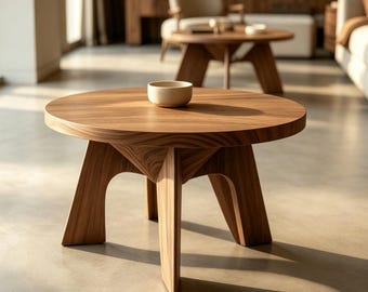 Tavolino laterale in noce, tavolino d'appoggio in legno massello con base scultorea, tavolino d'accento unico e realizzato a mano per il soggiorno.