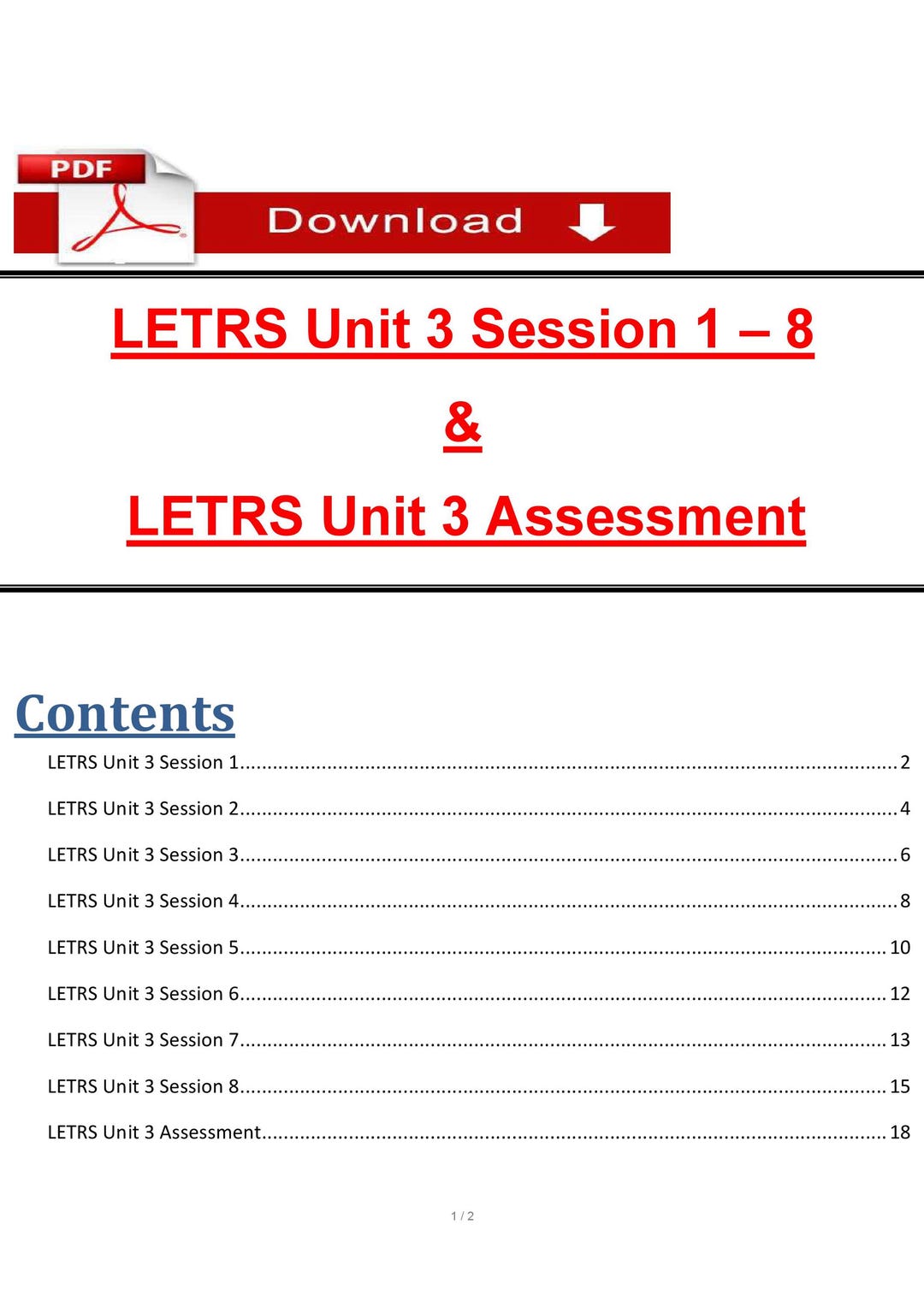 LETRS Unit 3 Sessions 1-8 &amp; Assessment (PDF Download) - Etsy
