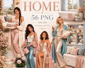Cozy Home Clipart Bundle | 56 Women, Interior and Home Decor PNGs | Commercial Use