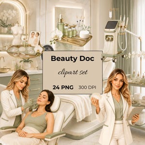 Beauty Doc Clipart Set 24 PNG | Botox Hyaluronic Acid Lip Images | Beauty Clinic Cosmetic Graphics | Free Commercial Use Digital Download