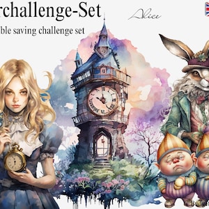 A6 Spaaruitdaging Alice PDF | Spaaruitdaging met dobbelstenen en krasloten | Geld besparen spel | Printbare budgetuitdaging | Budgetmap met spaarkaarten