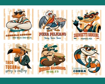Paquete de PNG de Italian Brainrot, SVG de personajes de memes divertidos, Taco Tucanini, Pizza Pelicano, diseño de sublimación, PNG para camisetas, descarga instantánea