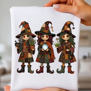 Hocus Pocus Png, Patchwork Witch Trio Halloween Sublimation, Autumn Witch Bundle Design, Instant Digital Download, Print On Demand