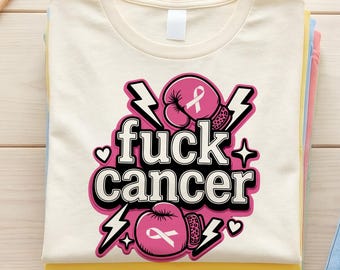 Fuck Cancer PNG Sublimation Design, Breast Cancer Awareness PNG, Pink Ribbon Boxing Gloves, Cancer Support Sublimate Download