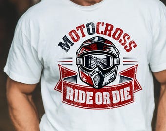Diseño de camiseta de motocross PNG para sublimación "Ride Or Die" con casco y diseño de moto de cross (descarga digital)