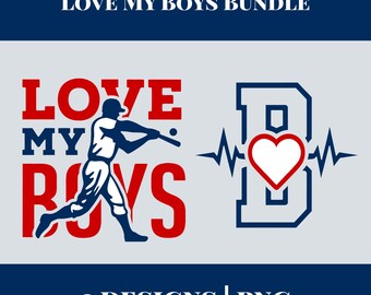 Love My Boys Baseball, Baseball Heart PNG, Front and Back Design, Baseball Mom Png, Game Day Set