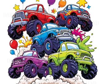 PNG de cumpleaños de Monster Truck, PNG estilo Monster Jam, PNG de sublimación de Monster Trucks, diseño de camiseta de camión para niños