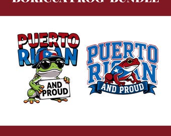 Paquete PNG de rana boricua, sublimación de puertorriqueño y orgulloso, PNG de camiseta de rana coquí, descarga digital de Puerto Rico